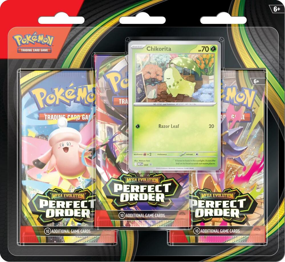 Pokemon - Mega Evolution - Perfect Order - 3 Booster Packs & Chikorita Promo