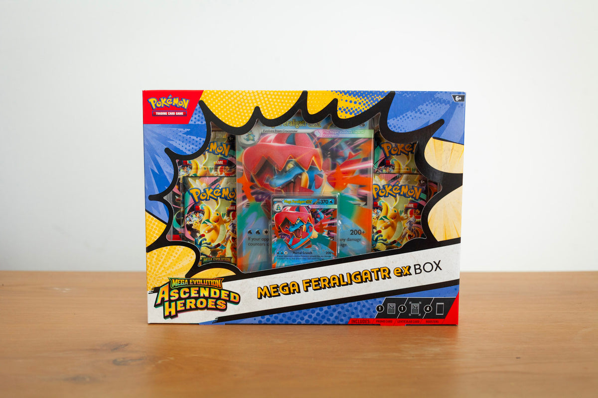 Pokemon - Ascended Heroes - Mega Feraligatr EX Box sealed product photo, front - Arcane Supply Co.