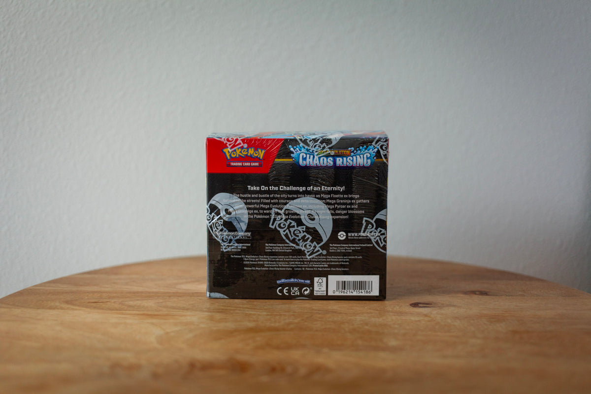 Pokemon - Mega Evolution - Chaos Rising - Booster Box sealed product photo, back - Arcane Supply Co.