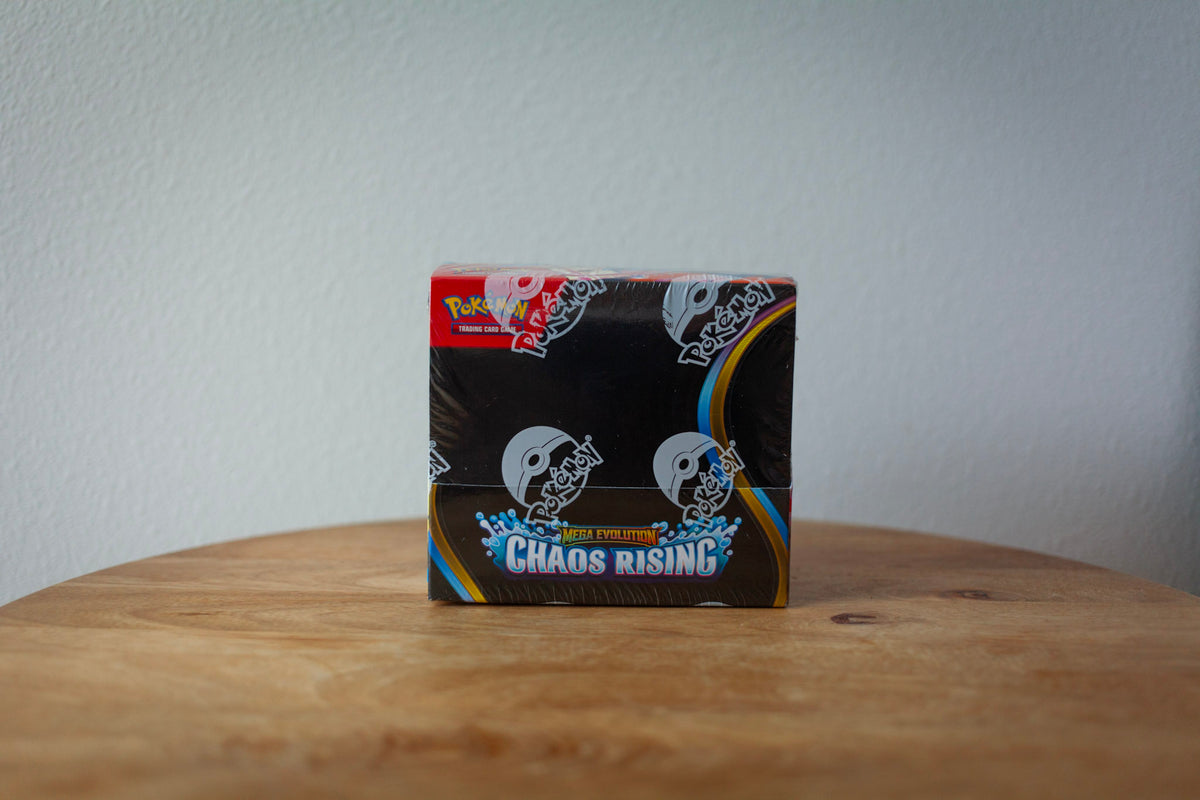 Pokemon - Mega Evolution - Chaos Rising - Booster Box sealed product photo, side - Arcane Supply Co.