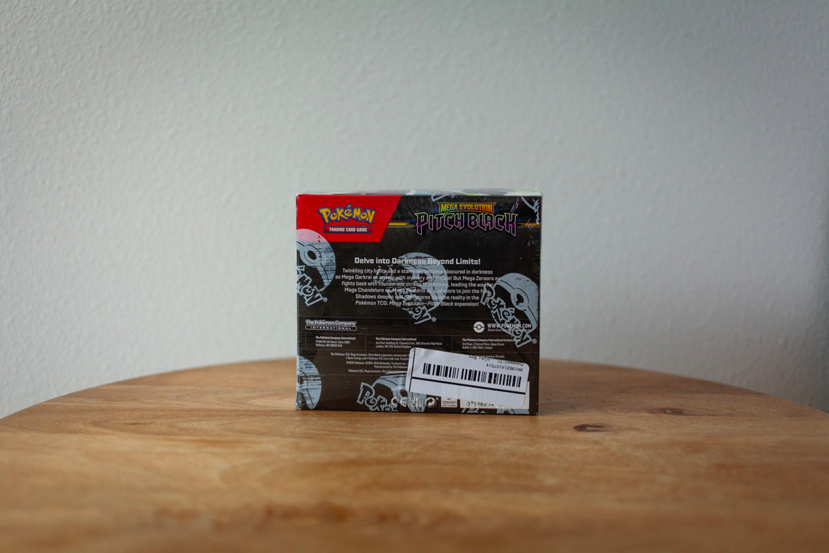 Pokemon - Mega Evolution - Pitch Black - Booster Box sealed product photo, back - Arcane Supply Co.