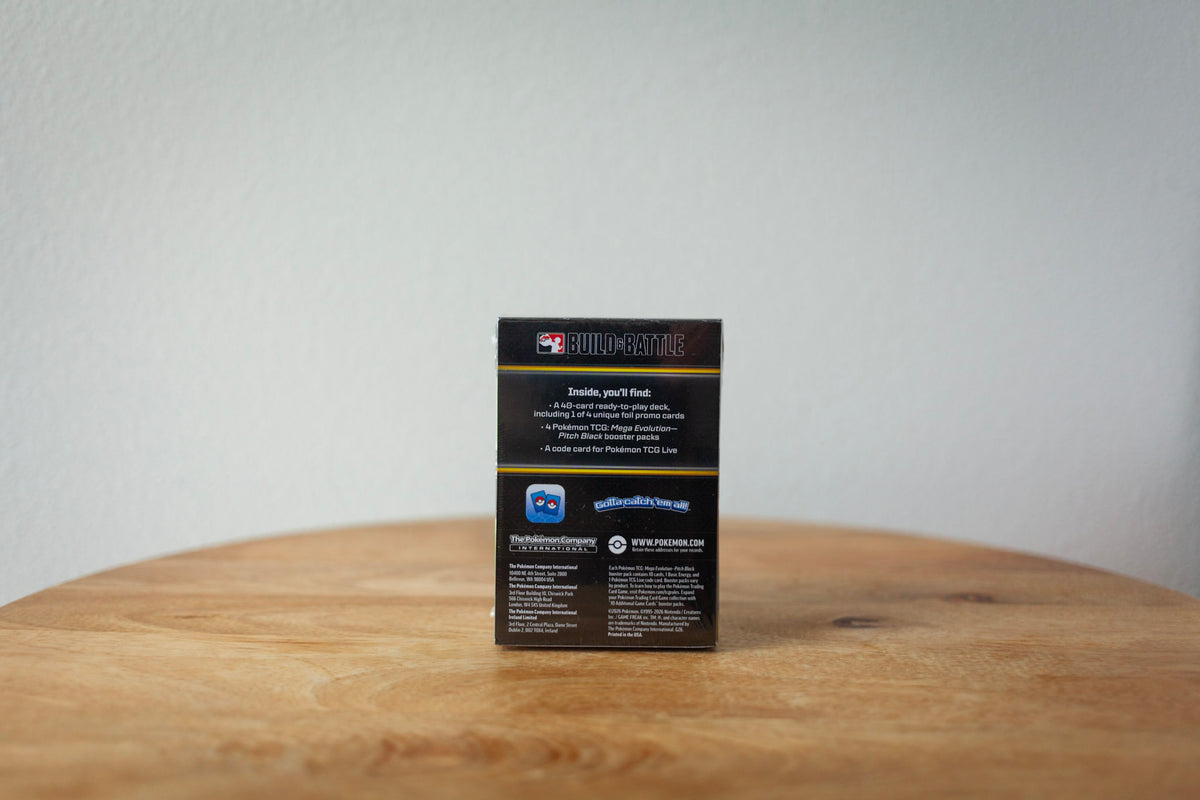 Pokemon - Mega Evolution - Pitch Black - Build & Battle sealed product photo, back - Arcane Supply Co.