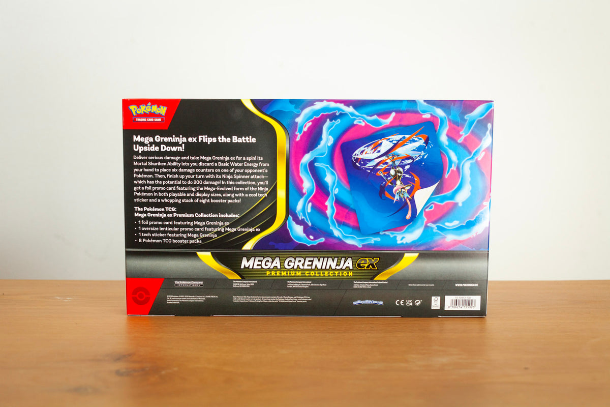 Pokemon - Mega Greninja EX Premium Collection sealed product photo, back - Arcane Supply Co.